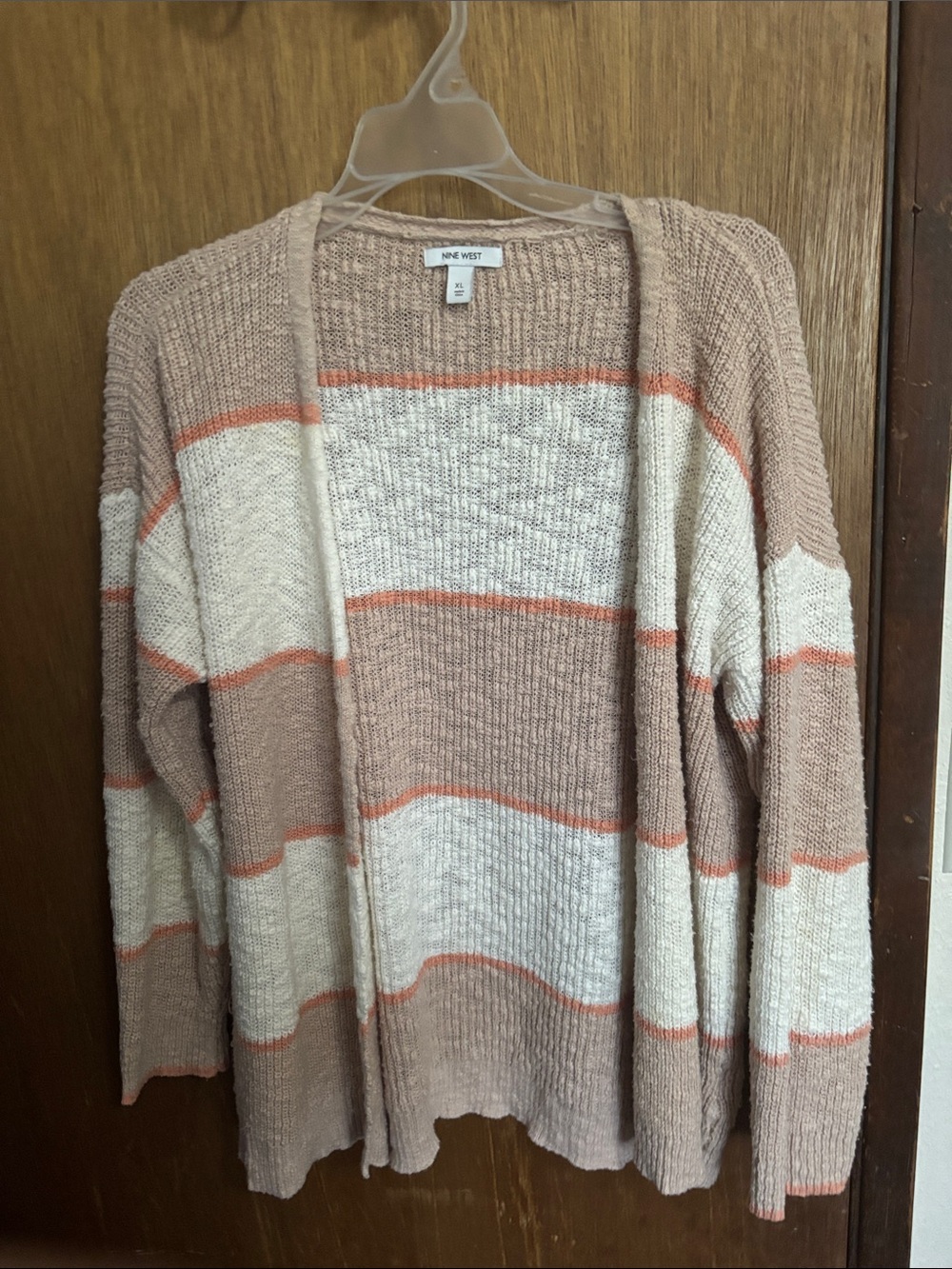 Nine West Blush Pink & Cream Striped Open Cardigan